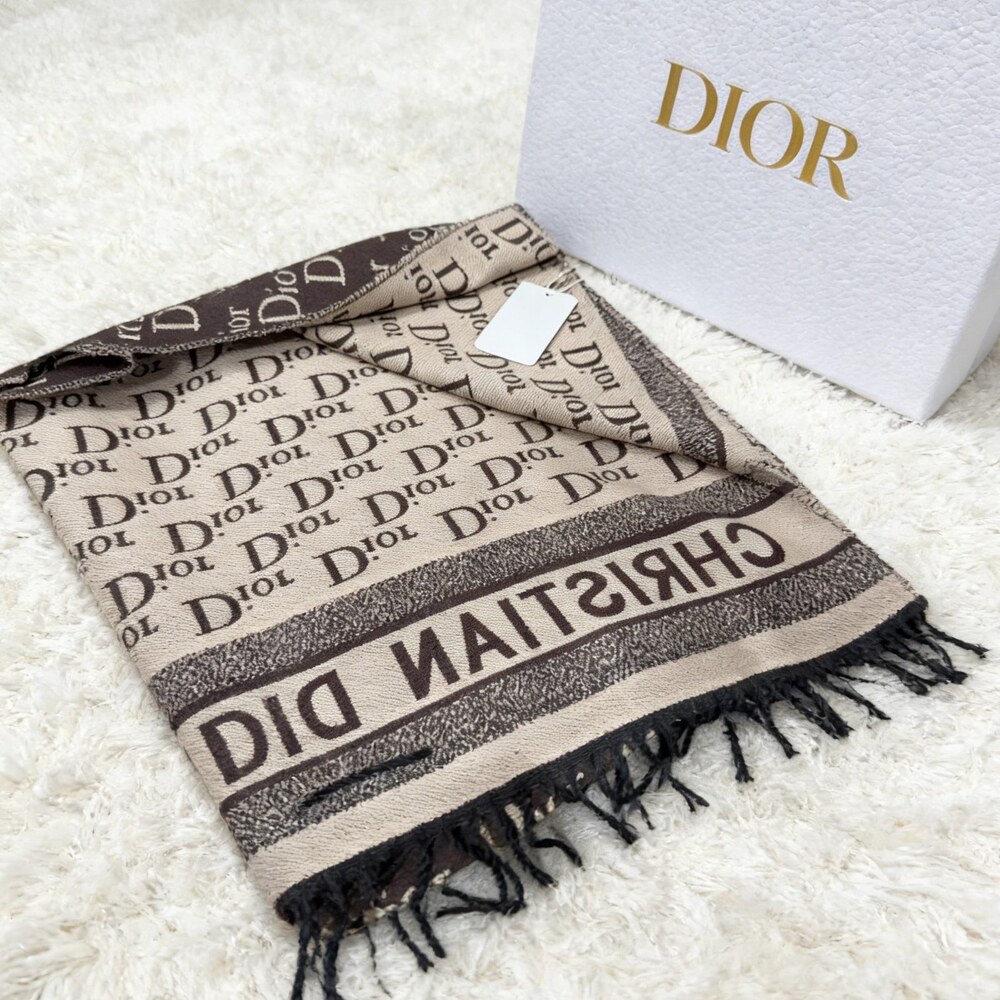 Dior Chocolate Cream Repeating Logo Scarf - Picture 3 of 4
